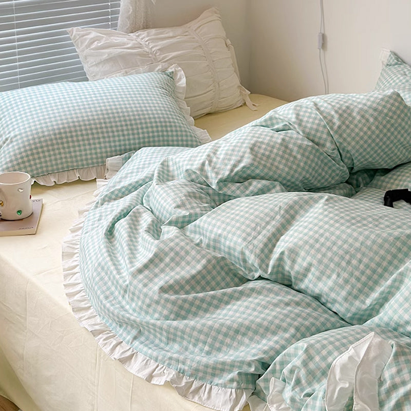 3color pastel gingham check bedlinen set