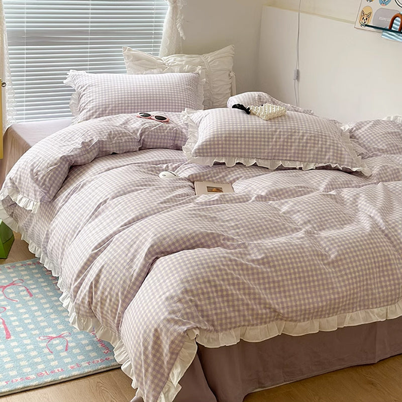 3color pastel gingham check bedlinen set