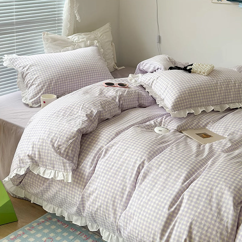 3color pastel gingham check bedlinen set