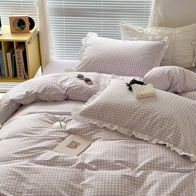 3color pastel gingham check bedlinen set