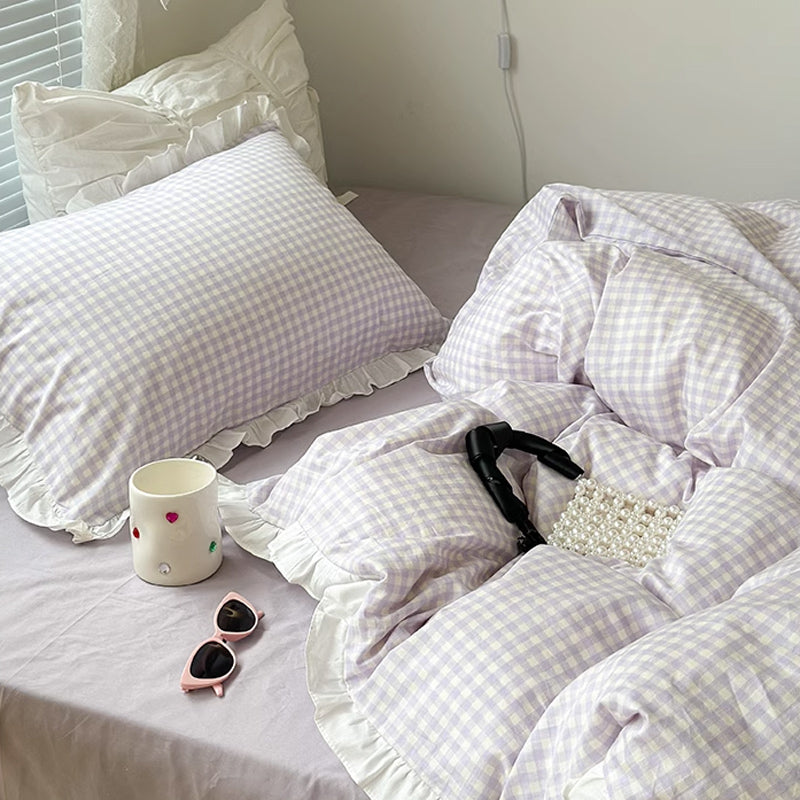3color pastel gingham check bedlinen set
