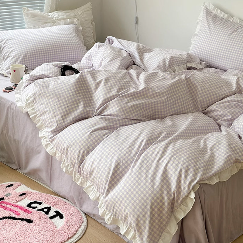3color pastel gingham check bedlinen set