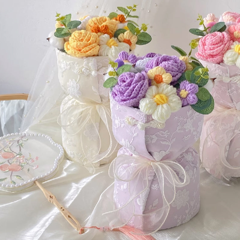 3color knit flower gift bouquet