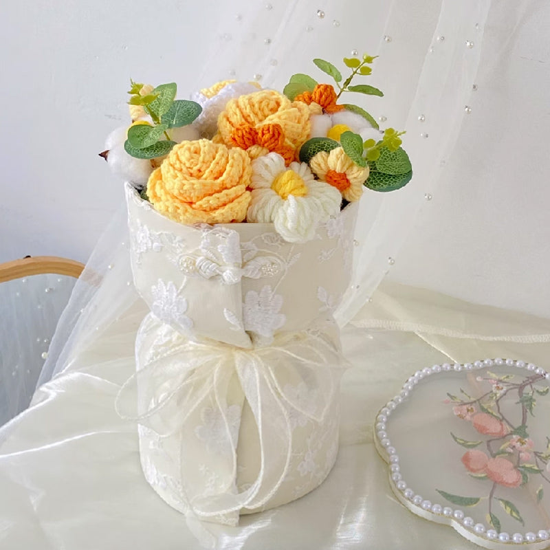 3color knit flower gift bouquet