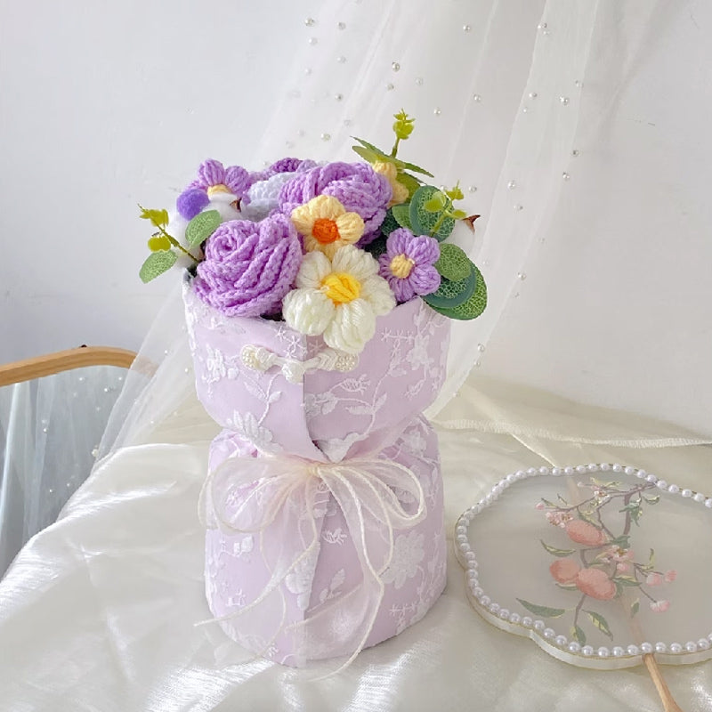 3color knit flower gift bouquet