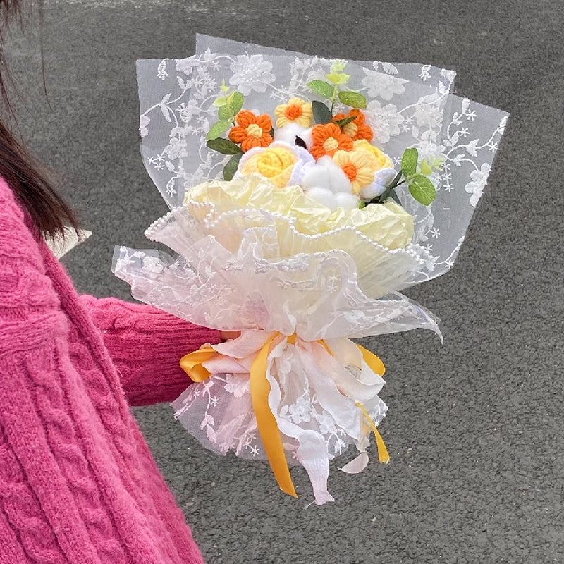 3color knit rose gift bouquet