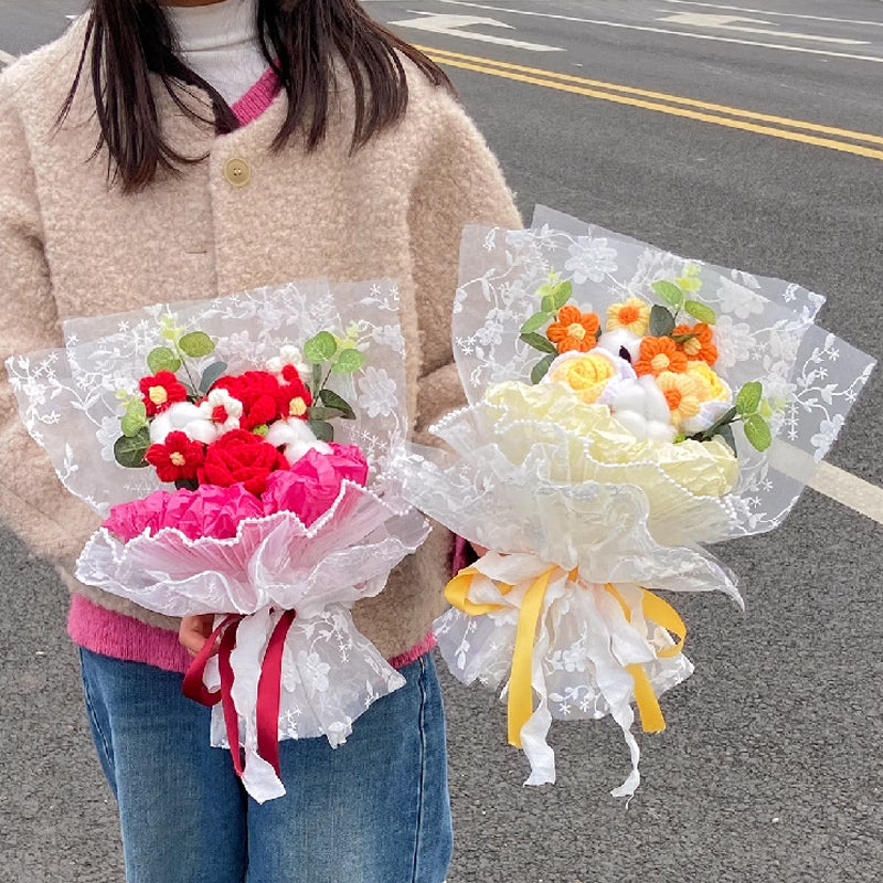 3color knit rose gift bouquet