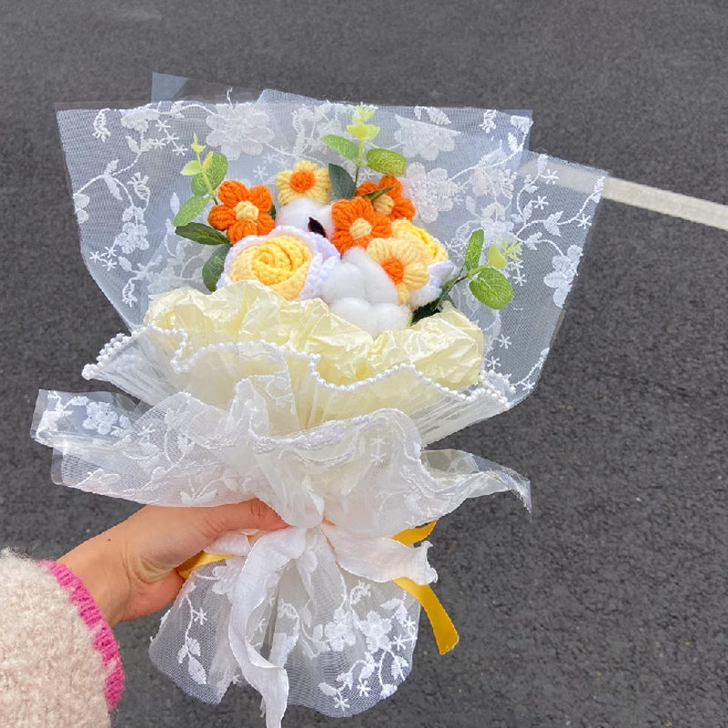 3color knit rose gift bouquet