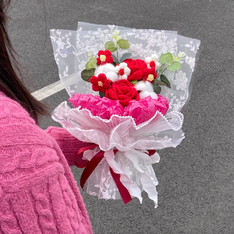 3color knit rose gift bouquet