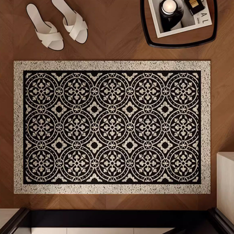 2color monotone flower tile door mat