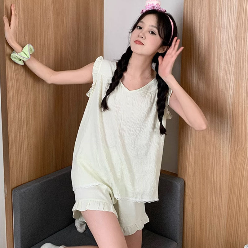 V neck frill room wear