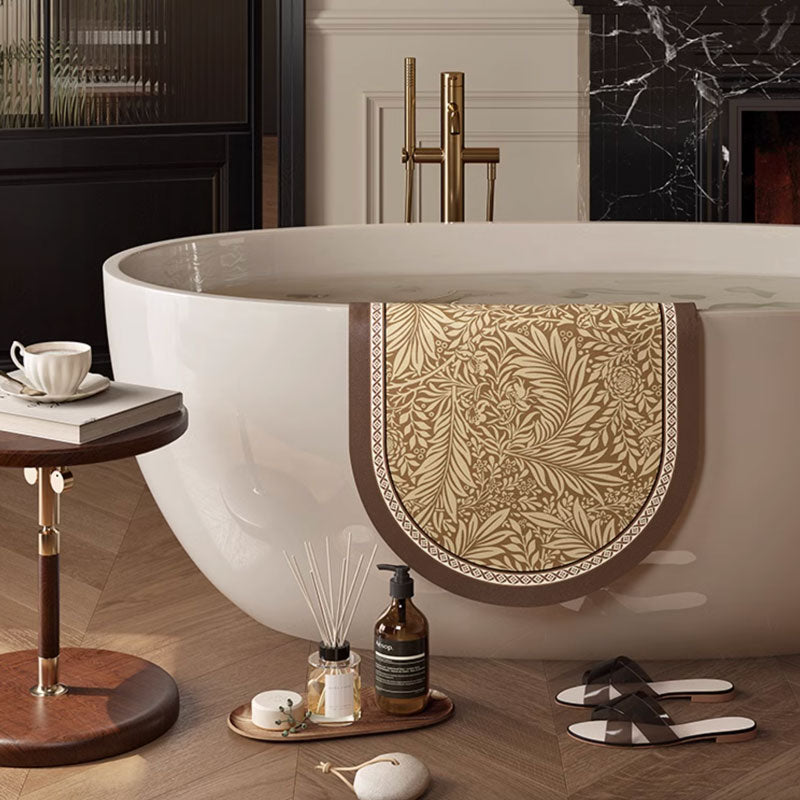 brown botanical bath mat