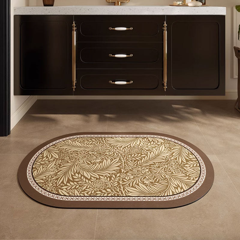 brown botanical bath mat