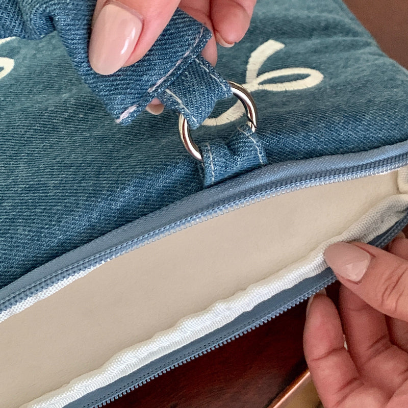 denim ribbon PC bag