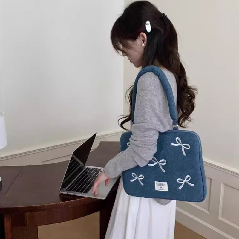 denim ribbon PC bag