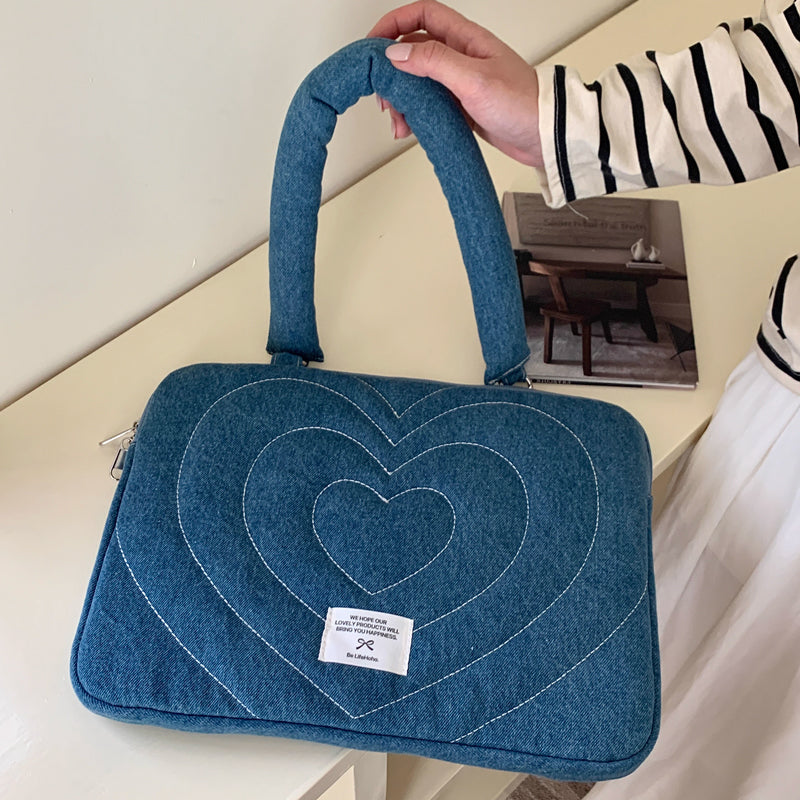 denim heart PC bag
