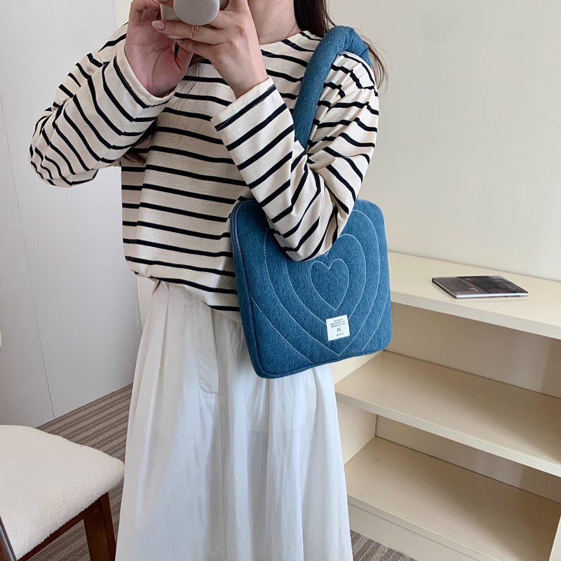 denim heart PC bag