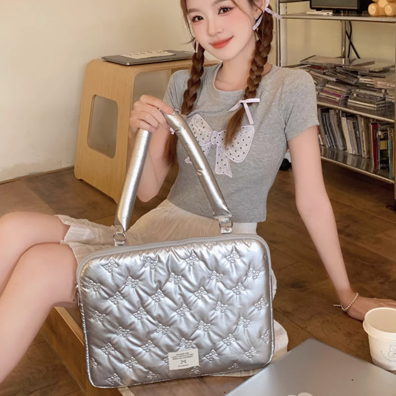 metallic silver ribbon PC bag