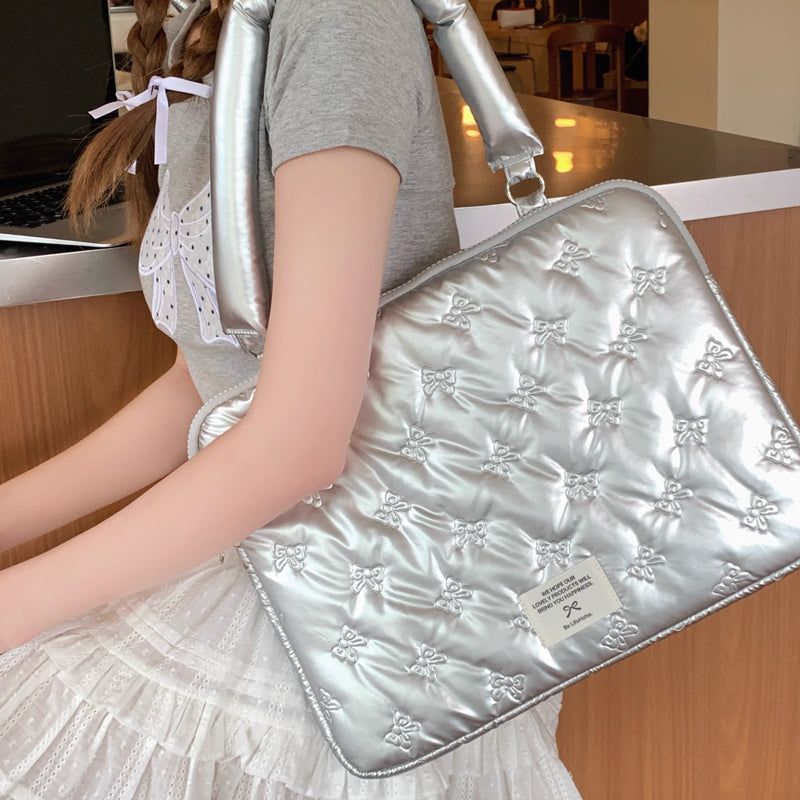 metallic silver ribbon PC bag