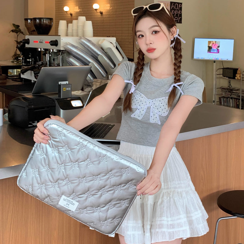 metallic silver ribbon PC bag