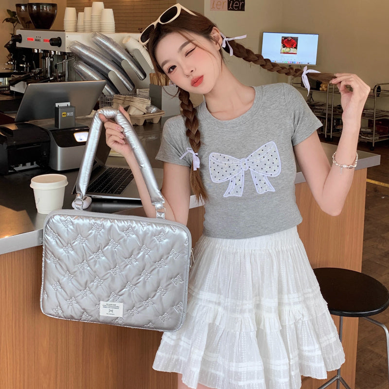 metallic silver ribbon PC bag