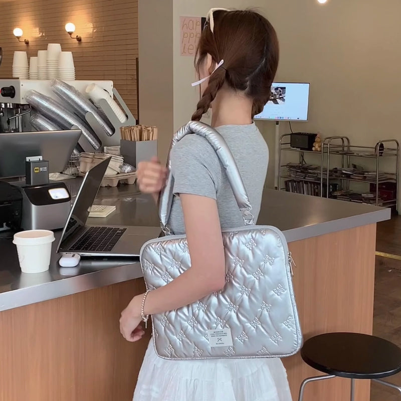 metallic silver ribbon PC bag