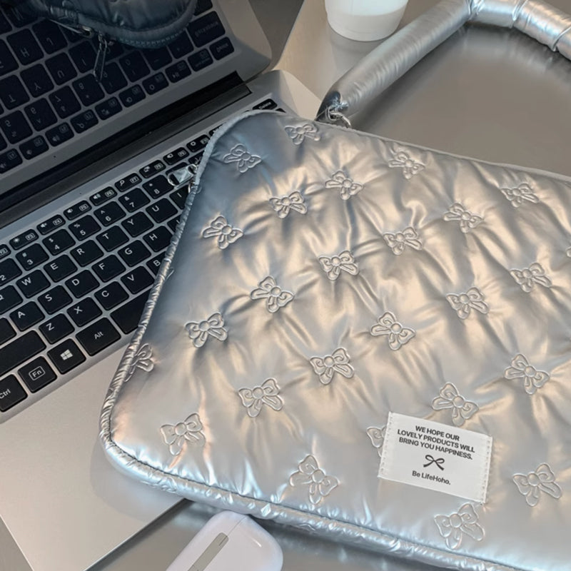 metallic silver ribbon PC bag