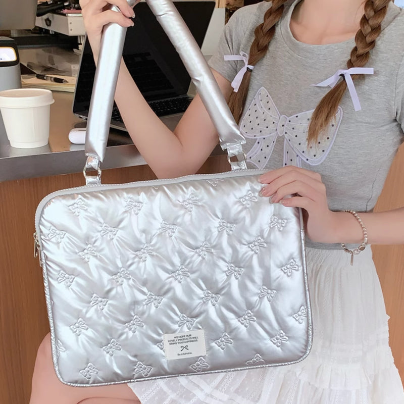 metallic silver ribbon PC bag