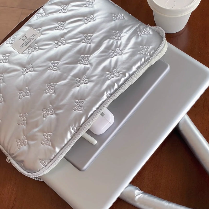 metallic silver ribbon PC bag