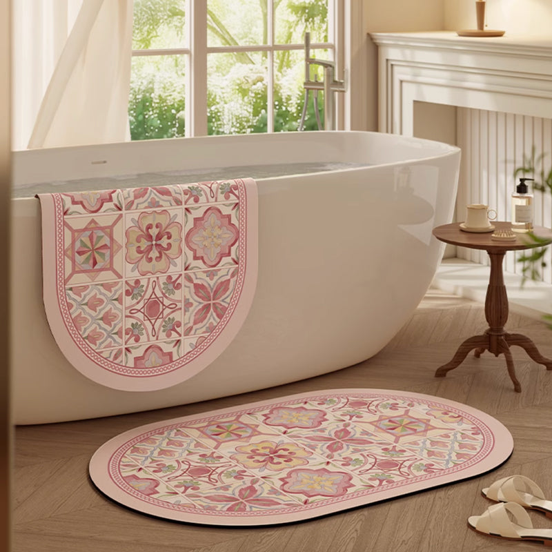 pink retro tile bath mat