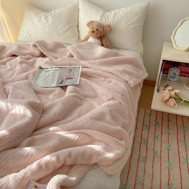 6color block tile boa blanket