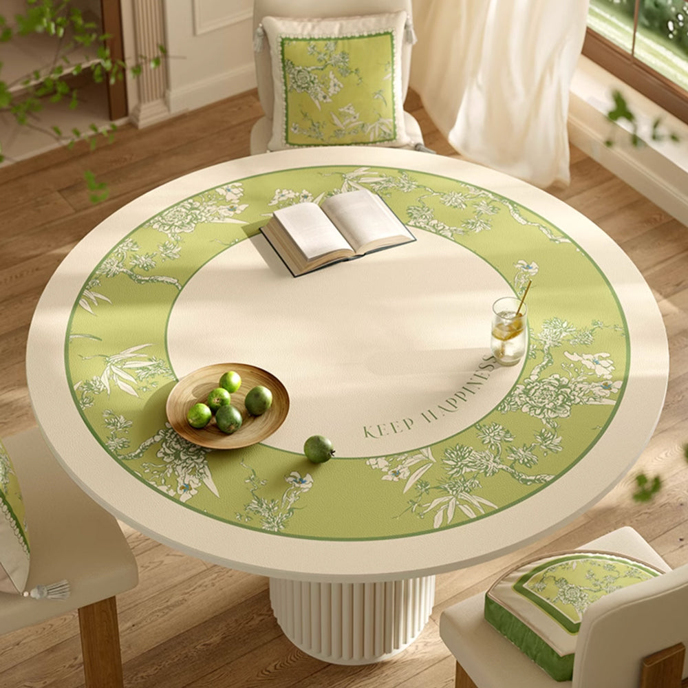 green botanical logo round table mat