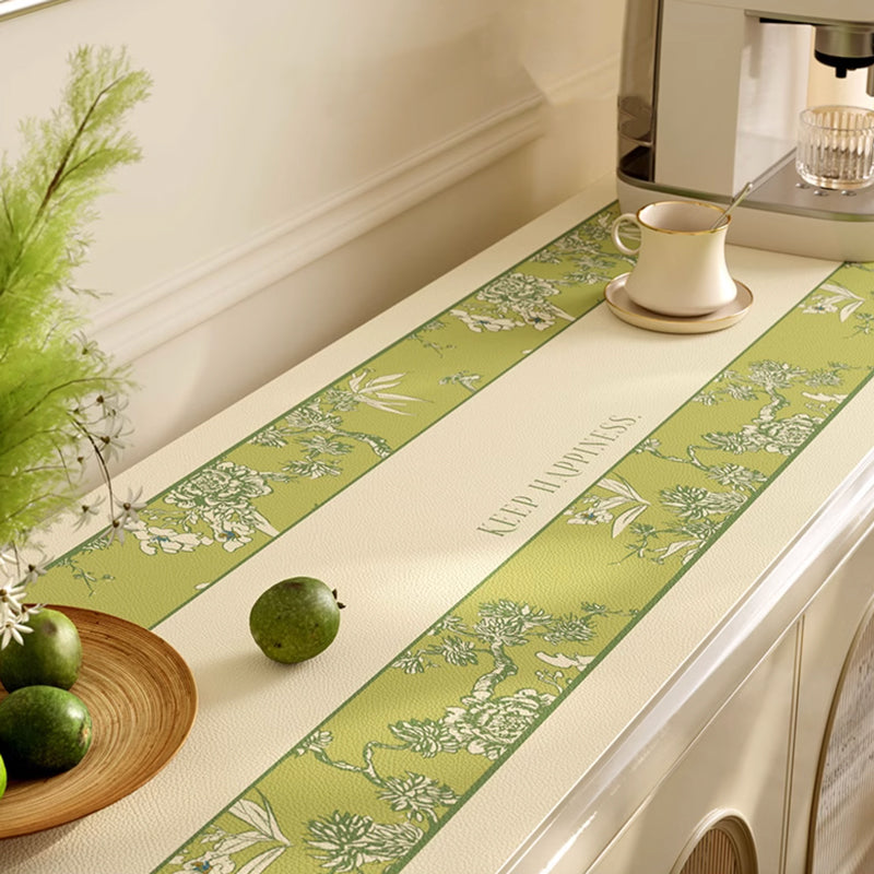 green botanical logo shelf mat