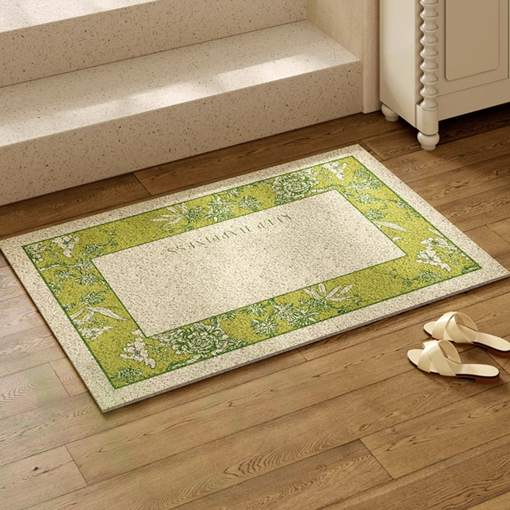 green botanical logo PVC door mat