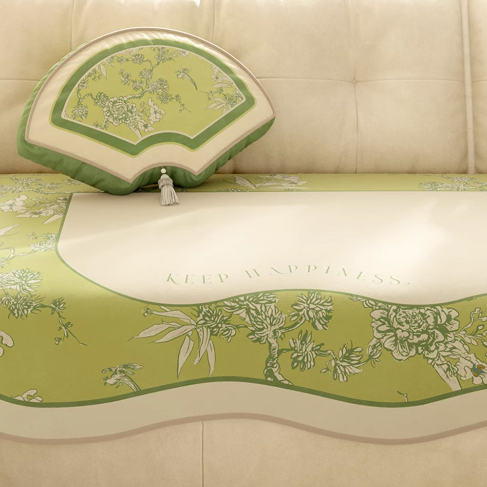 green botanical logo sofa cover