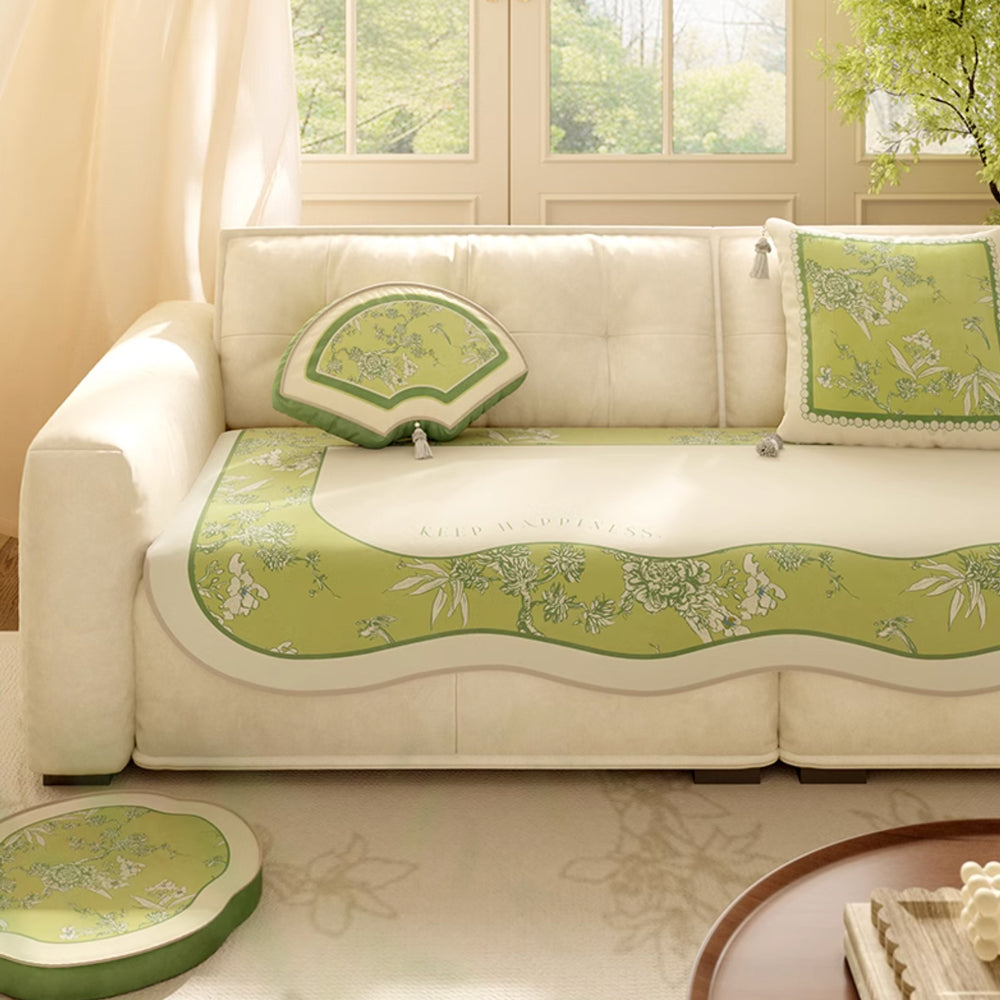 green botanical logo sofa cover