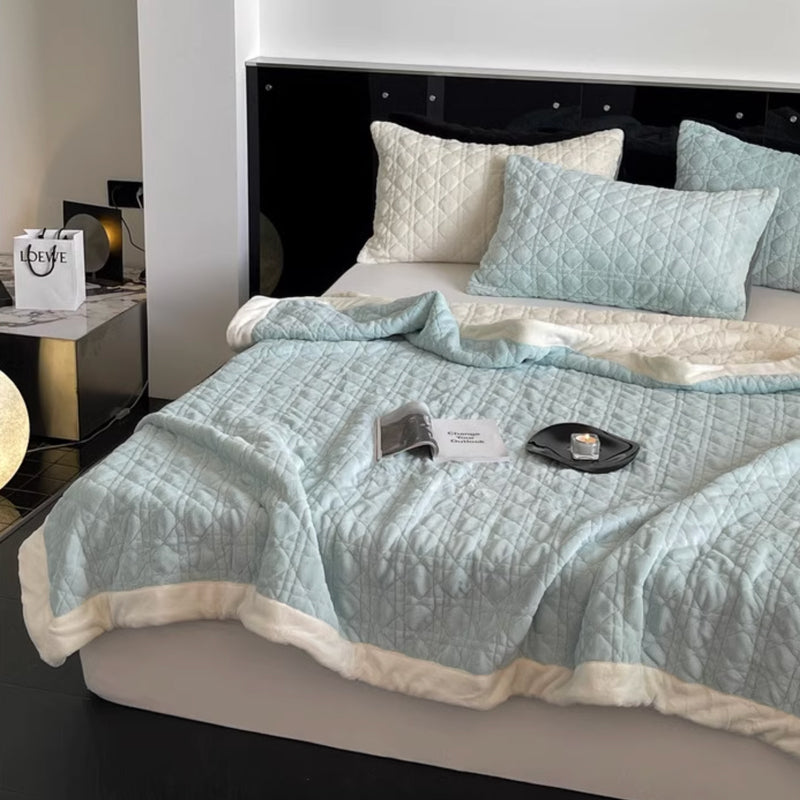 7color block stitch velvet quilt