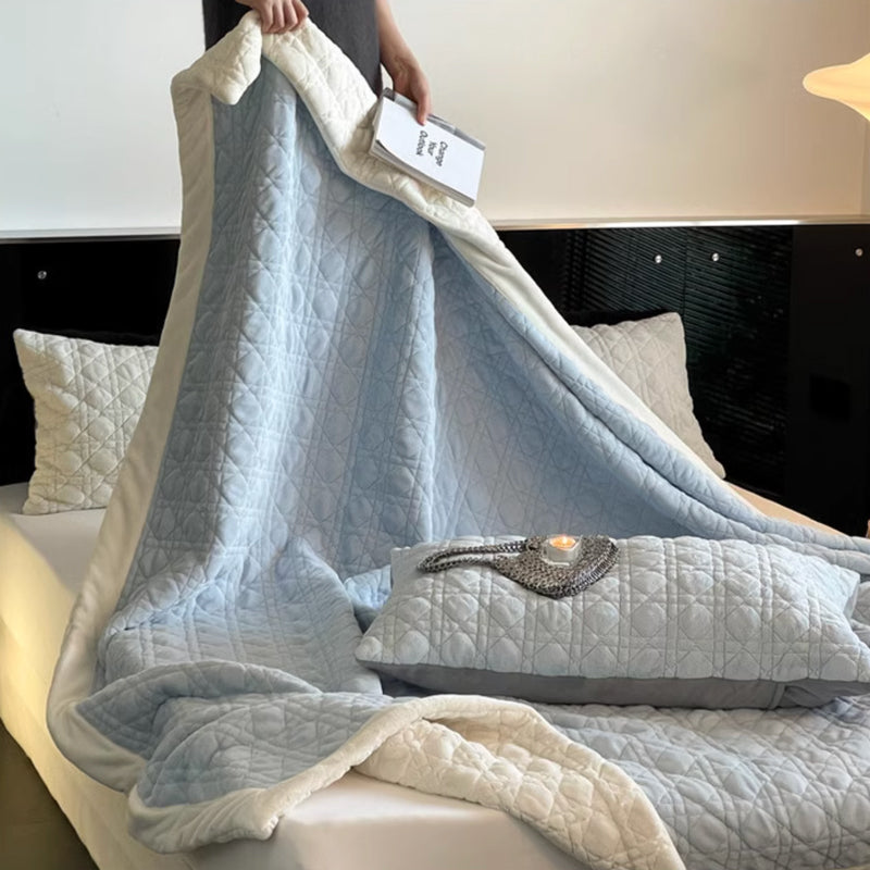 7color block stitch velvet quilt