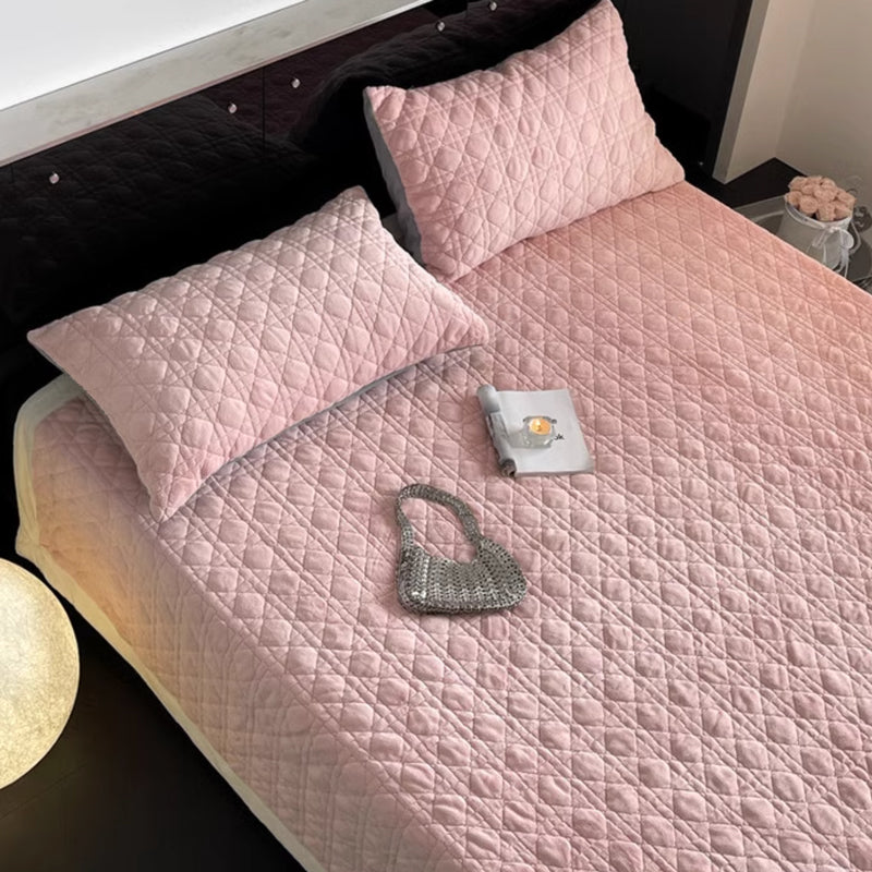 7color block stitch velvet quilt