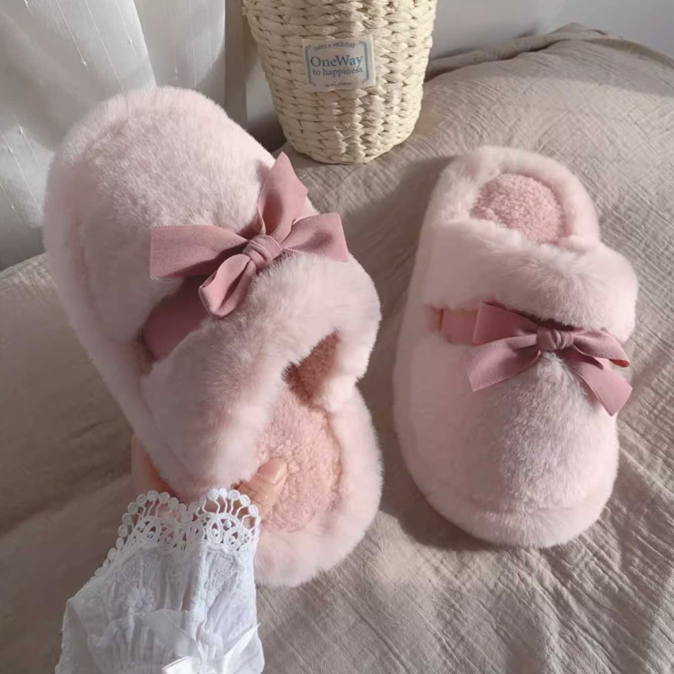 3color girly ribbon room shoes