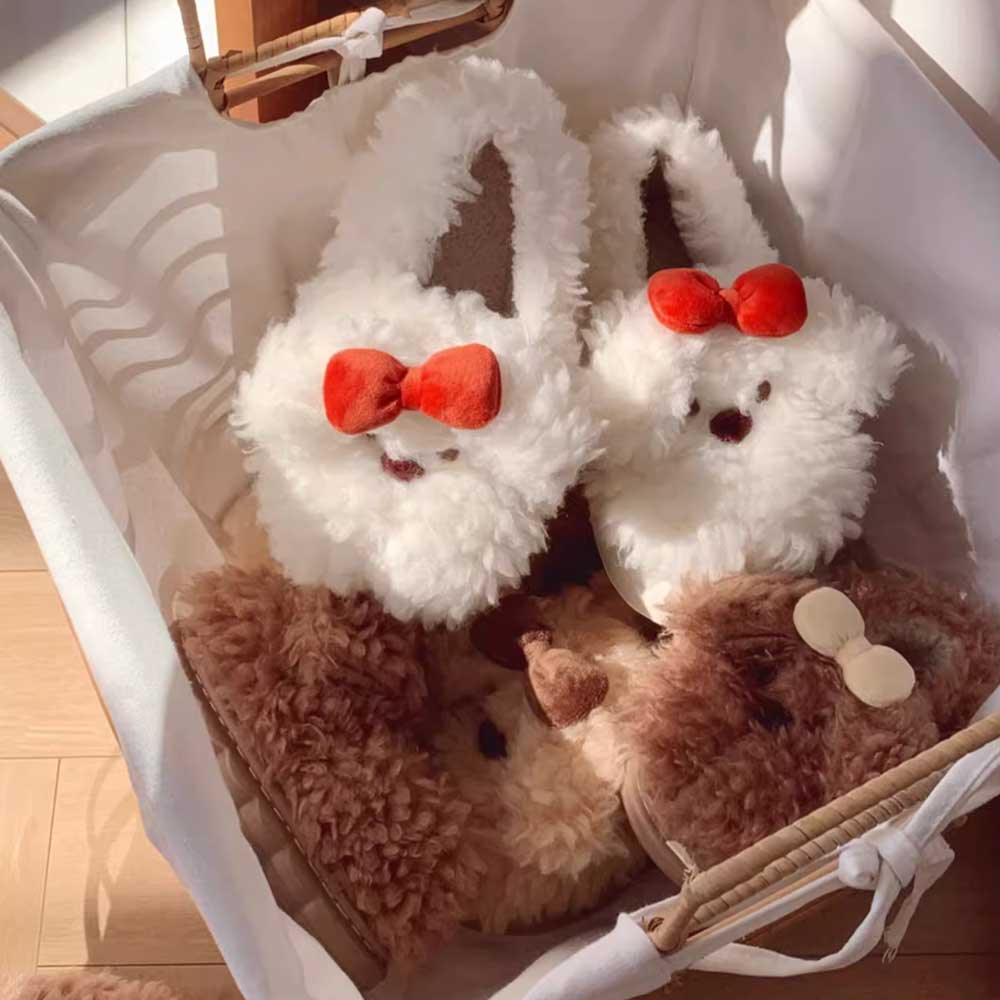 3color fur dog room shoes