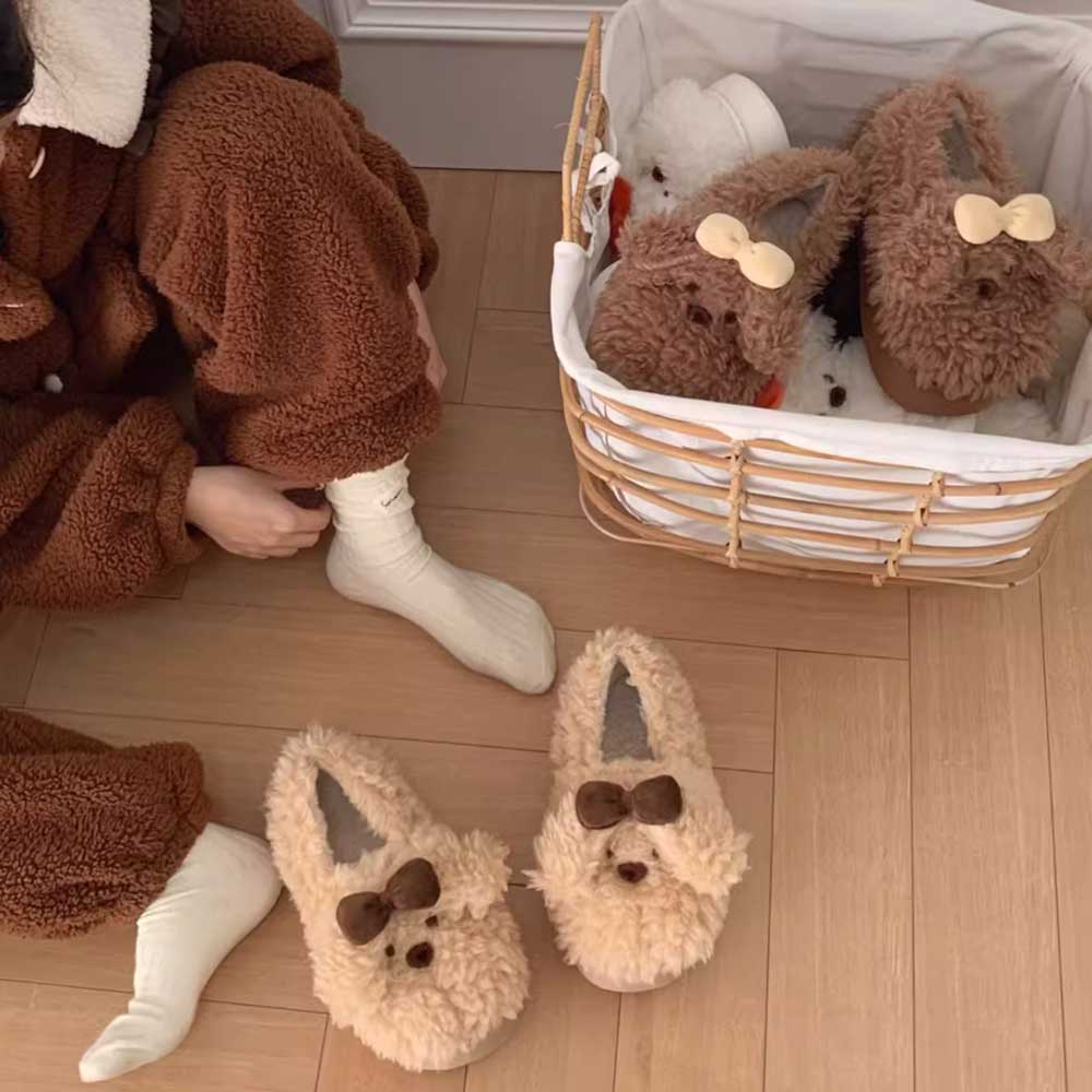 3color fur dog room shoes