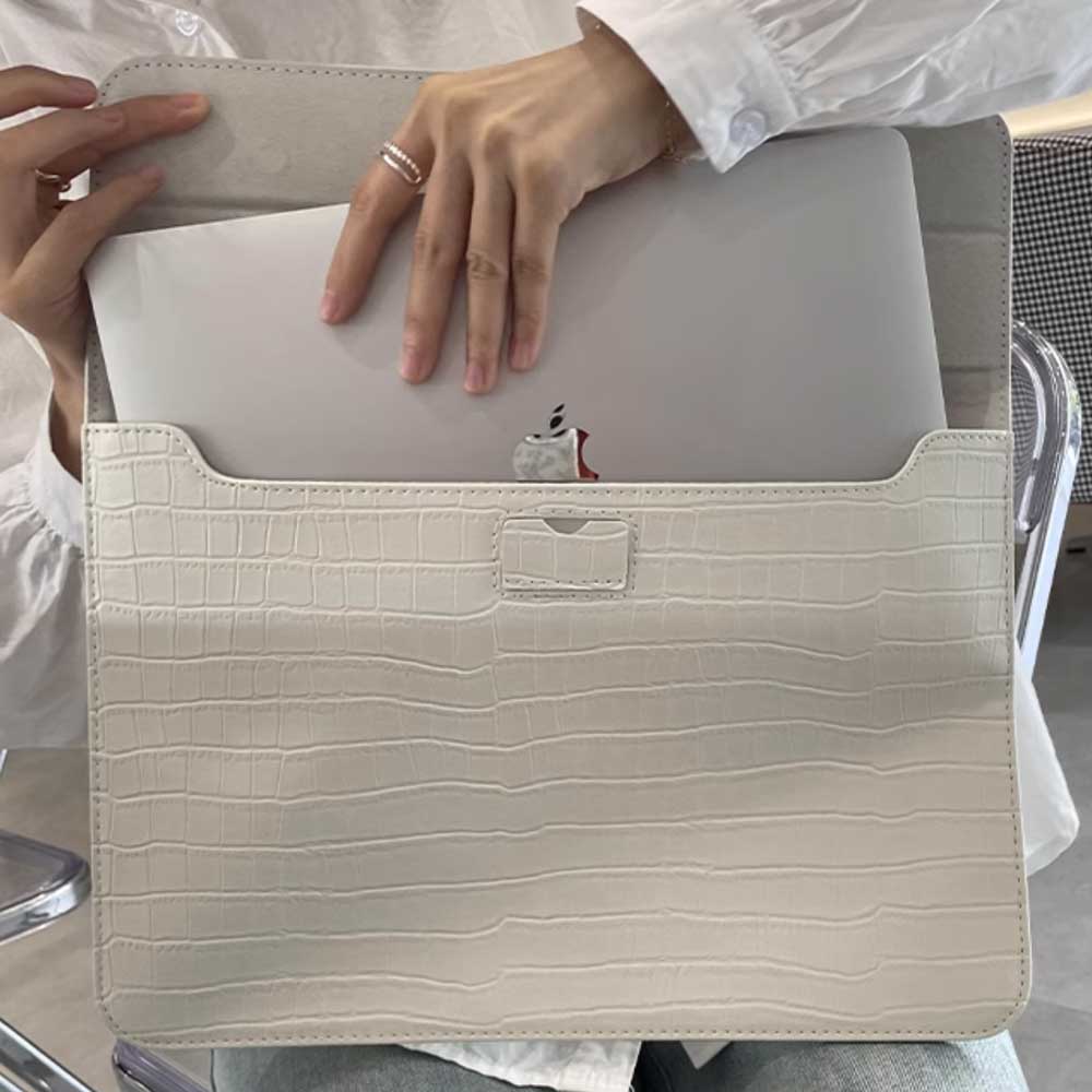 white crocodile PC bag