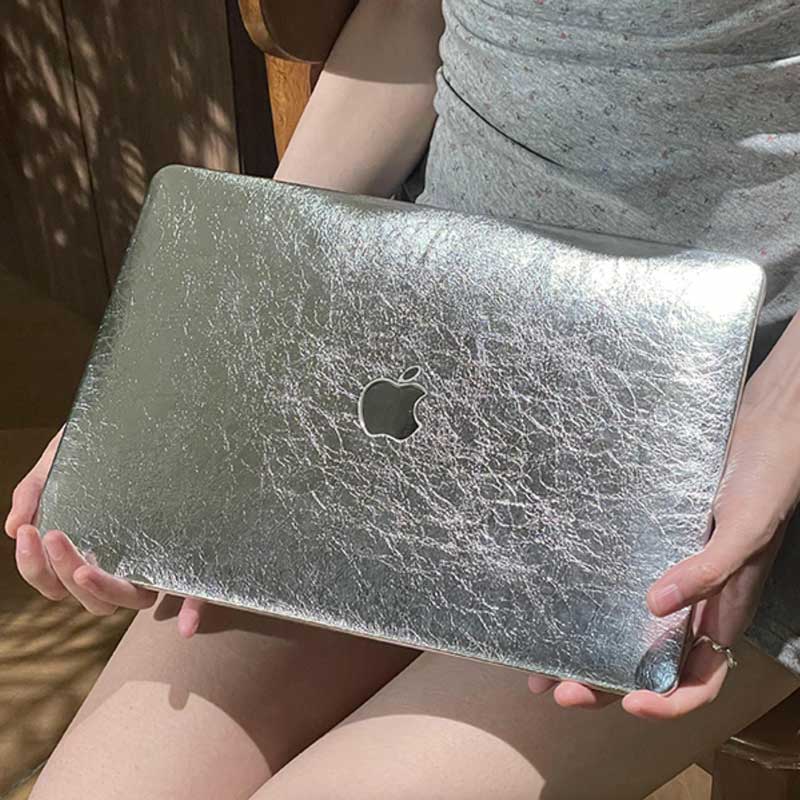 silver leather Mac book case