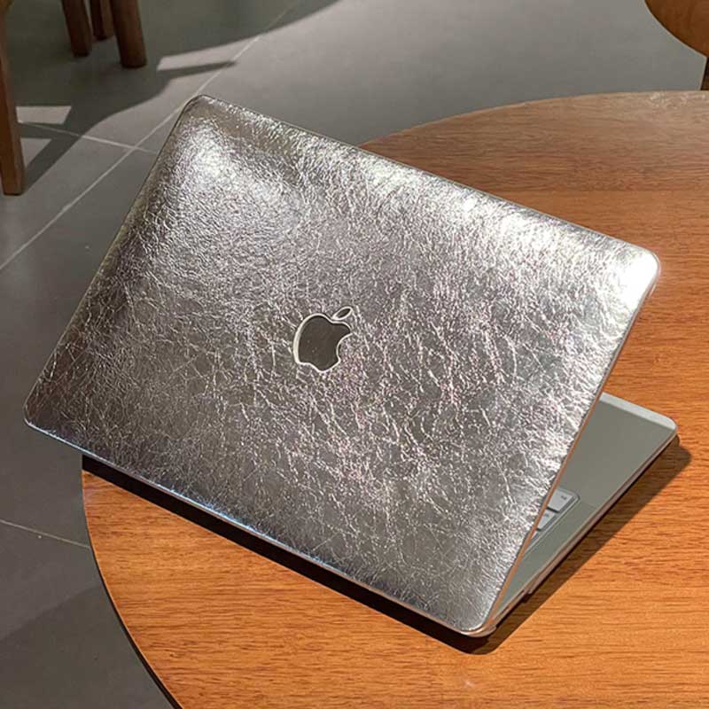 silver leather Mac book case