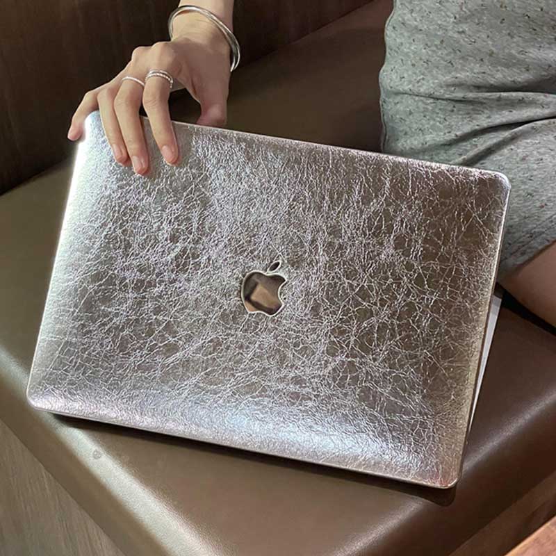 silver leather Mac book case