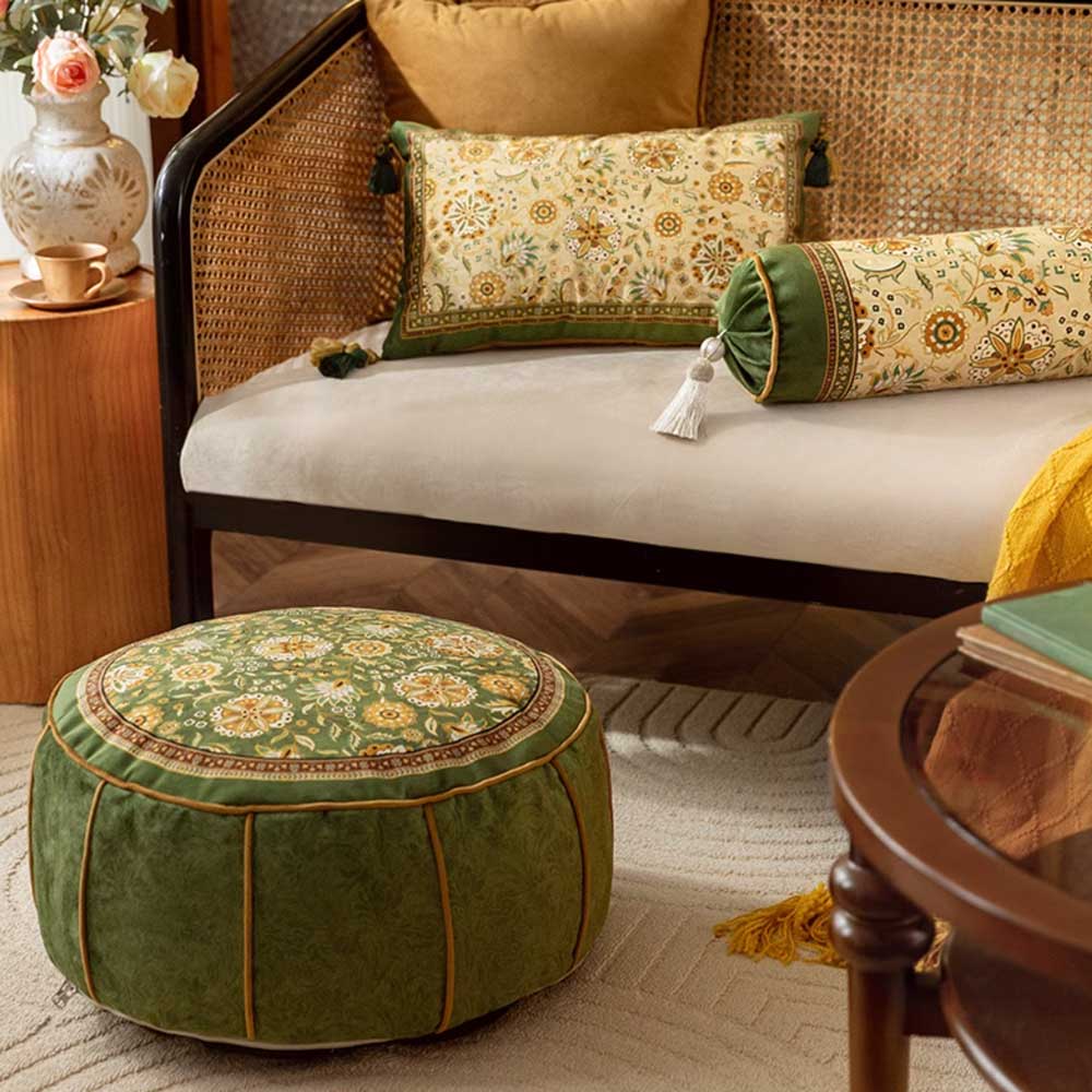 ethnic green flower stool