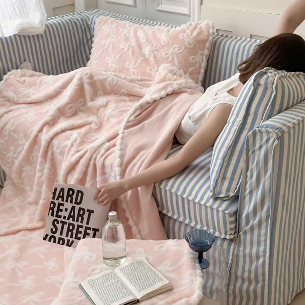 5color fur ribbon blanket