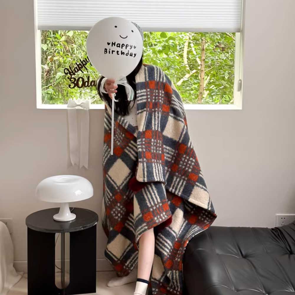 4color check knit blanket