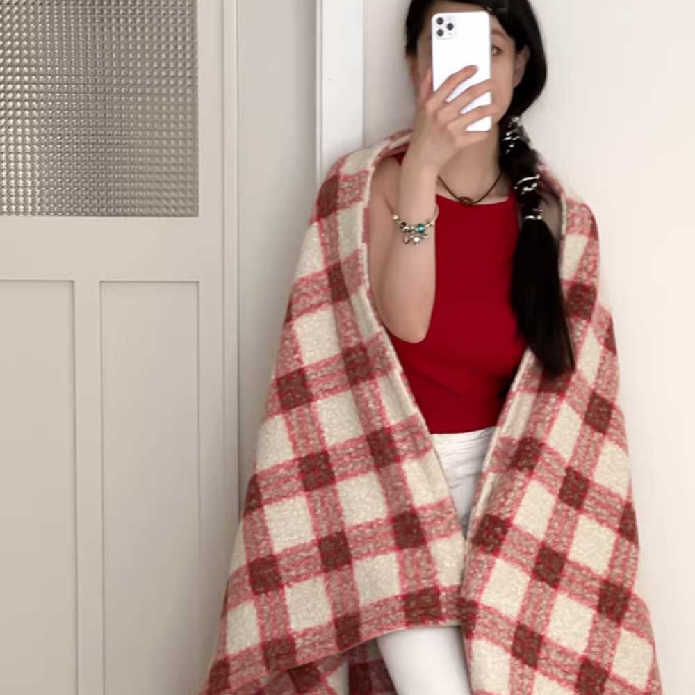 4color check knit blanket